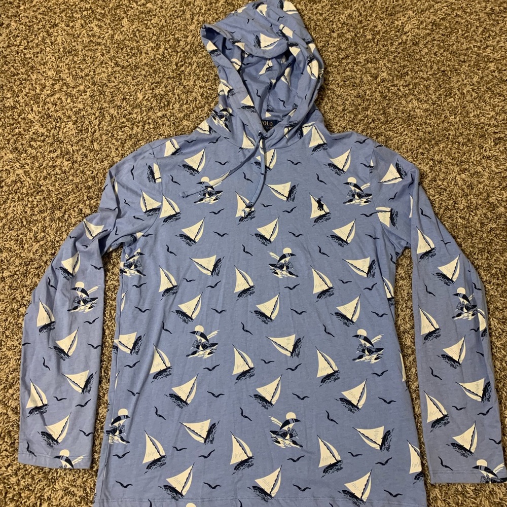 Polo Ralph Lauren Sailboat Polo Bear Print Hooded Shirt Sz: M